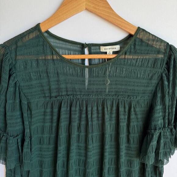 MAX STUDIO Mesh Lace Top In Forrest Green Womens Sz Small Garden Fairy Witchy - Picture 4 of 14